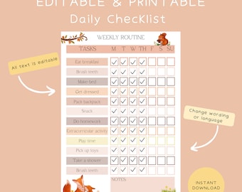 Dagelijkse checklist, dagelijkse routine, takenschema, takenschema voor kinderen, thuisschoolplanner, routineschema, takenlijst, visueel schema, montessori