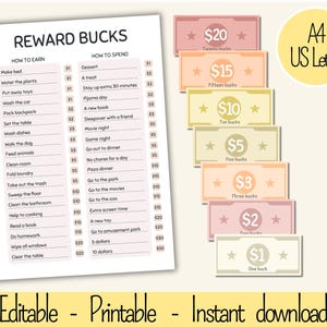 Bearbeitbare Kinderbelohnungsdollar, Mom Bucks, Chore Bucks, Belohnungssystem für Kinder, gute Behavior Bucks, druckbares Muttergeld, Spielgeld