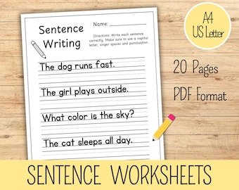 100 Printable Write the Sentence Worksheets, Sentence Writing Worksheet, Printable Sentence Writing Practice, Handwriting Practice Sentences