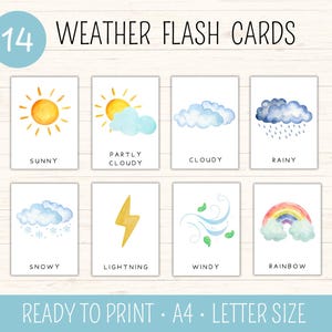 14 tarjetas meteorológicas, tarjetas didácticas sobre el clima, actividad meteorológica para niños pequeños, tarjetas didácticas Montessori, tarjetas didácticas para preescolar, actividad preescolar, tarjeta educativa