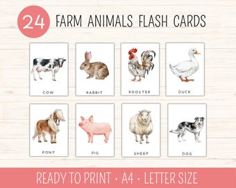 24 Farm Animals Flash Cards, Montessori Flash Cards, Teaching Animals, Toddler Education, Preschool Learning Materials, Classroom Resource