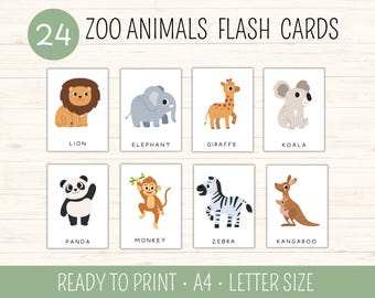 24 schede didattiche sugli animali dello zoo, animali della giungla dello zoo, schede di nomenclatura, schede Montessori, schede per la scuola materna, schede educative, attività per bambini piccoli
