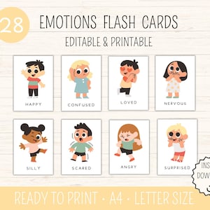 Tarjetas didácticas de emociones, tabla de emociones y sentimientos, tarjeta de emociones y sentimientos, tarjeta didáctica de sentimientos, tarjetas didácticas imprimibles de emociones, tabla de emociones