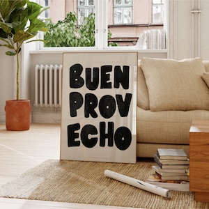 Buen Provecho Print Spanish Bon appetit word Kitchen Decor Dining Wall Art Motivation Nutrition Poster Gift for Her Printable Digital Down
