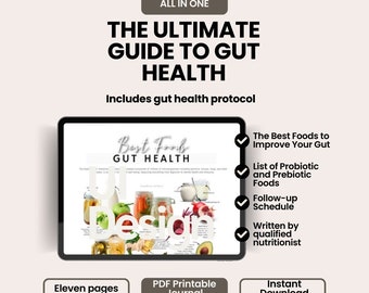 The Ultimate Guide to Gut Health: 11 Printable PDFs with Food List, Health Resource, and Gut Health Tracker. Anti-Inflammatory Diet.