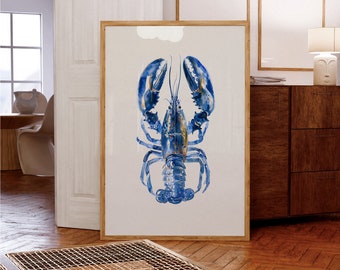Arte mural de langosta azul – Imprimible para cocina costera – Decoración náutica de playa (Descarga instantánea)