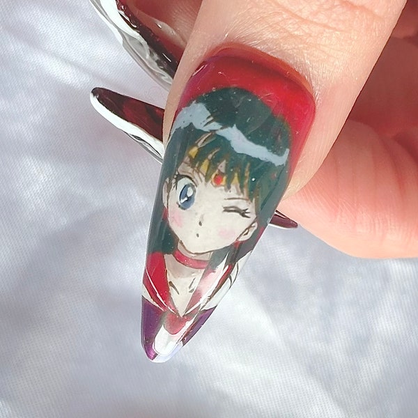 Sailor Mars and Flame / Sailor Moon Nail / Hand Painted