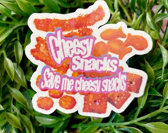 Save Me Cheesy Snacks Glitter Vinyl Sticker