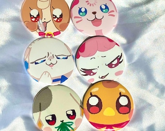 Precure Fairy Goober Pins - Kururun, Milk, Tsubasa, Daifuku, Yuki and Kogumi