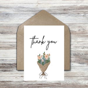 Carte de remerciement imprimable - téléchargement numérique - conception de bouquet floral - carte de remerciement minimaliste - papeterie élégante - carte de voeux