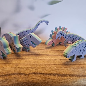 フレキシブル恐竜セット | 3Dプリント恐竜おもちゃセット | T-Rex ヴェロキラプトル ステゴサウルス トリケラトプス