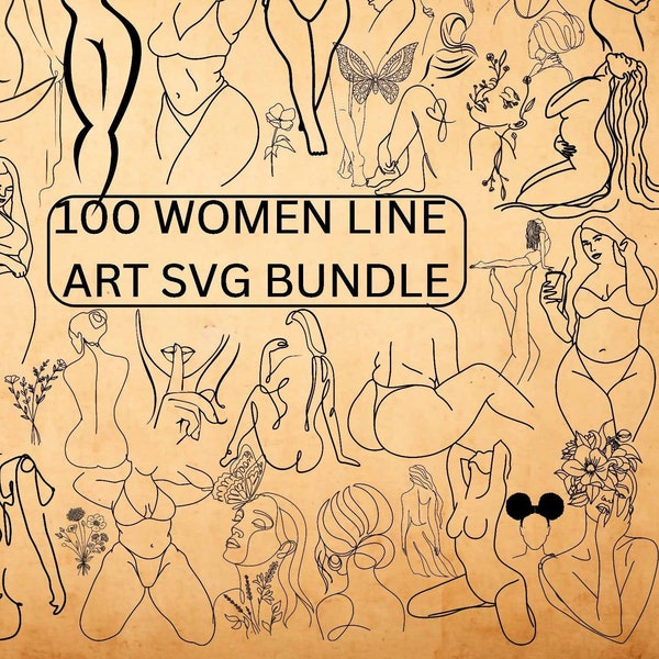 Women Body Hand Drawn Line Art SVG bundle|Floral Botanical Fine Line Boho PNG|Vector Flowers Clipart Drawings|Svg Files for Cricut