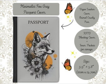 Minimalist Fox RFID Passport Holder|Passport Cover|Vegan Leather Passport  Wallet Case Travel Accessories Gift For Women