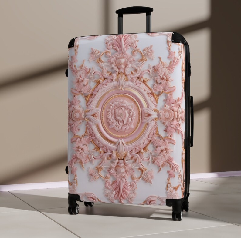 Pink and Gold Opulent Baroque Rococo 3sizes Hard Shell Suitcase Setin