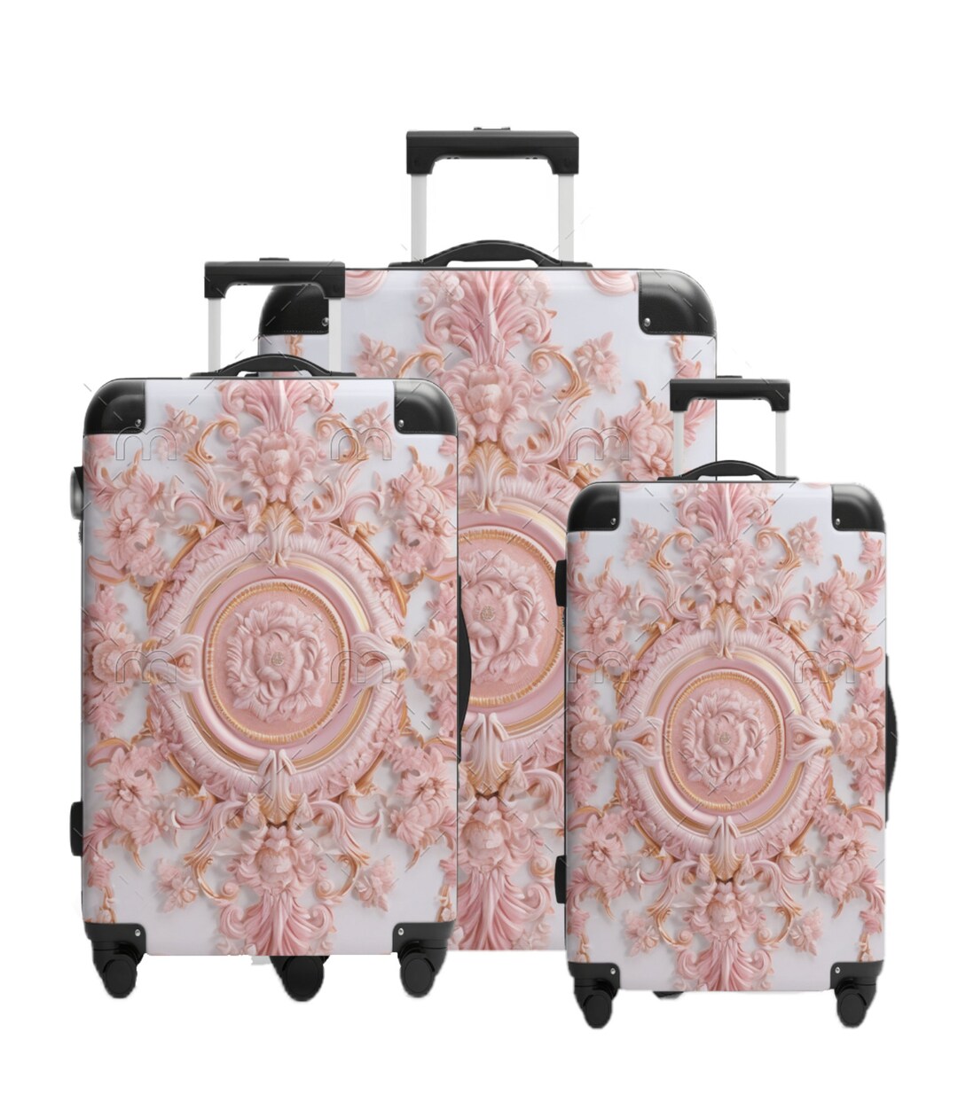 Pink and Gold Opulent Baroque Rococo 3sizes Hard Shell Suitcase Setin
