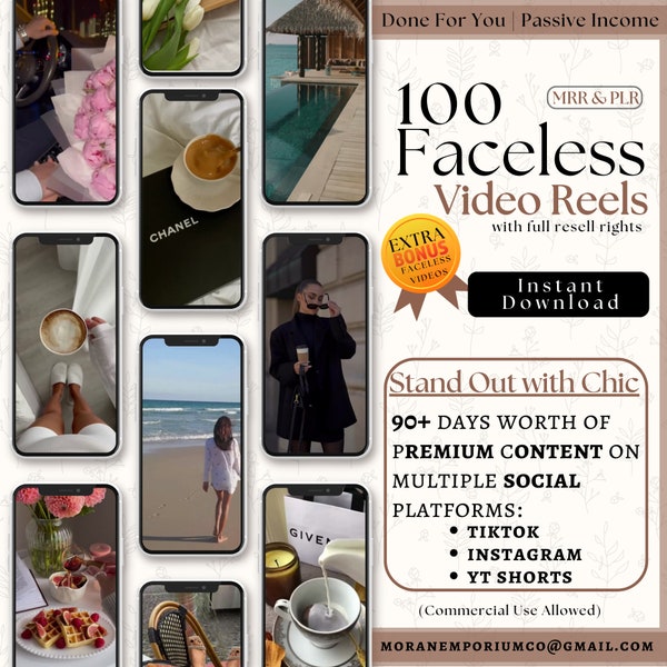 100+ Faceless Aesthetic Minimalist Content Videos Bundle for Instagram Reels MRR and PLR Master Resell Rights| Done For You Templates