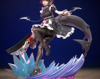 May include: A black and white maid figurine with a red and black weapon, standing on a blue and white wave base. The base has the text "ELLEN JOE" on it.