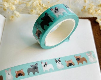 BACK IN STOCK! Cute Frenchies Bulldog Washi Tape for Planners and Journals | Dog Lover gifts, Scrapbook, Crafts, Stationery, Collage