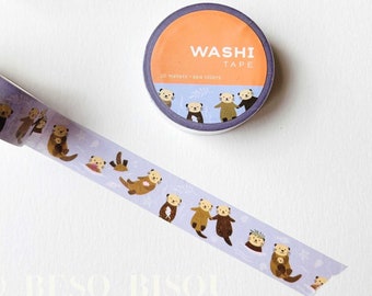 Snuggly Sea Otters Washi Tape | Ocean and Sea Animals, Kawaii, Purple, Journal, Planners, Scrapbook, Craft, Collage