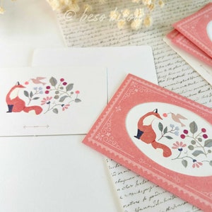 Ensemble de mini cartes de vœux Fox | Ensemble de lettres, étiquette cadeau, floral, fleur, amoureux de la nature, scandinave, européen, ensemble de papeterie
