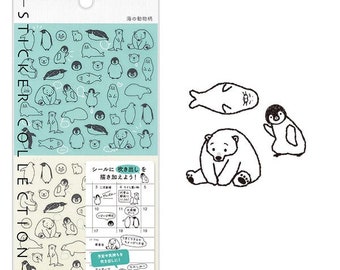 transparents CRÉATURES DE LA MER DE MIDORI | Amovible, Repositionnable, Animaux marins Kawaii, Pingouins, Phoques, Carnets, Agendas, Hobonichi, Cahier