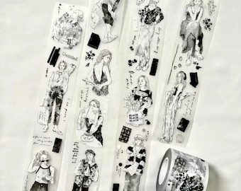 Pion - Black and White Stylish Women PET Tape | Planners, Journals, Notebooks, Stationery, Crafts