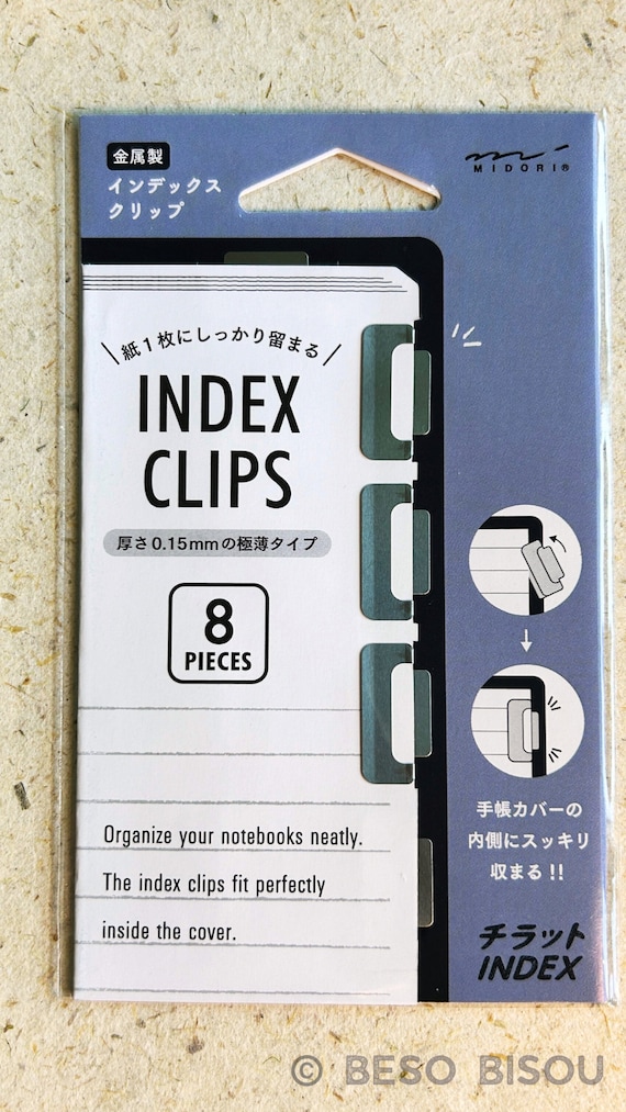 MIDORI INDEX CLIPS - Silver |  Planner Dividers, Journal, Bookmark Tabs, Chiratto, Hobonichi, Travelers Notebook, Stationery, Page Marker