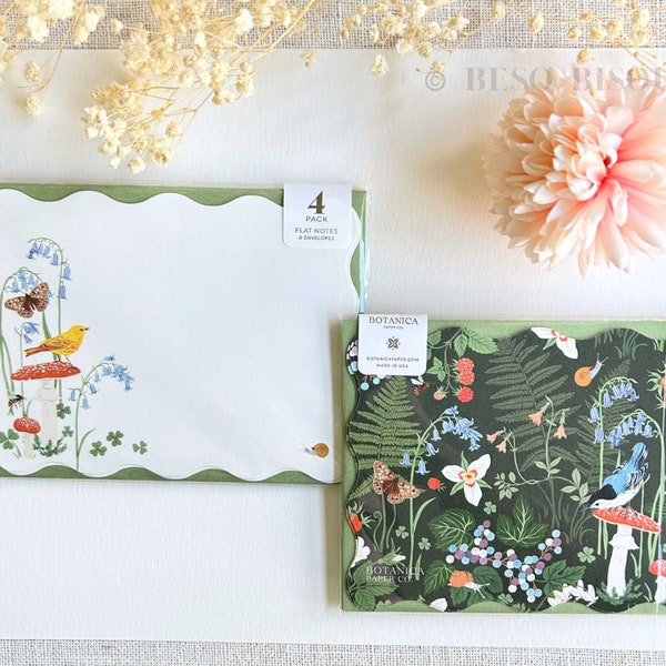 Birds & Floral Forest Notecards (Set of 4) | Botanical, Nature Garden Butterfly Lover Gifts, Easter, Mothers Day, Teacher, Blank Card