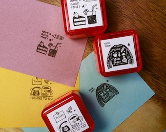ERIC SMALL THINGS - Hello Stamps Vol. 2 | Sanby, Self-Inking Button Stamp, Japanese Stationery, Planners, Journals, Notebook