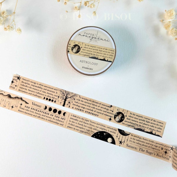Vintage Astrology Horoscope Washi Tape | Celestial, Mystical, Space, Moon Phases, Planets, Scrapbook, Planners, Journals, Academia, TN