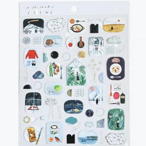 Stickers transparents abstraits « Scènes de la vie quotidienne » de Nishi Shuku par Cozyca | Moderne, géométrique, artistique, agendas, journaux, carnet