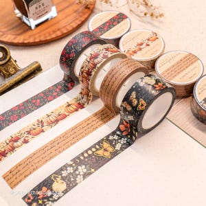 Pumpkin Spice Gold-Foiled, Vintage Washi Tape | Fall, Autumn, Botanical, Flowers, Butterflies, Handwriting, Planners, Journals, Notebooks