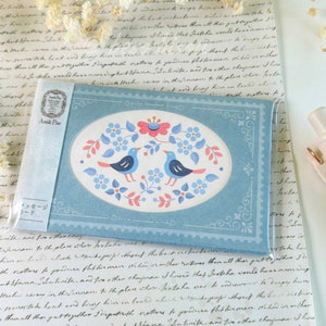 Mini juego de tarjetas de felicitación/cartas con pájaros azules, etiqueta de regalo, diseño floral, estilo escandinavo europeo, papelería
