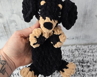 Dackel Snuggler - Plüsch Dackel - Schwarz und Hellbraun Welpe - Individuell Anpassbar - Made to Order