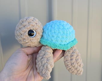 Sea Turtle Plushie - Handmade Crochet Chenille Turtle