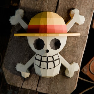 One Piece Mugiwara - Pirate skull / Lowpoly / Papercraft / DIY / Svg, Pdf, Dxf