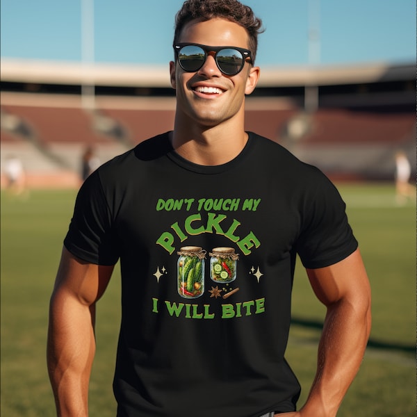 Divertente maglietta per l'amante dei sottaceti - Maglietta grafica "Don't Touch My Pickle, I Will Bite", perfetta per gli appassionati di umorismo e buongustai