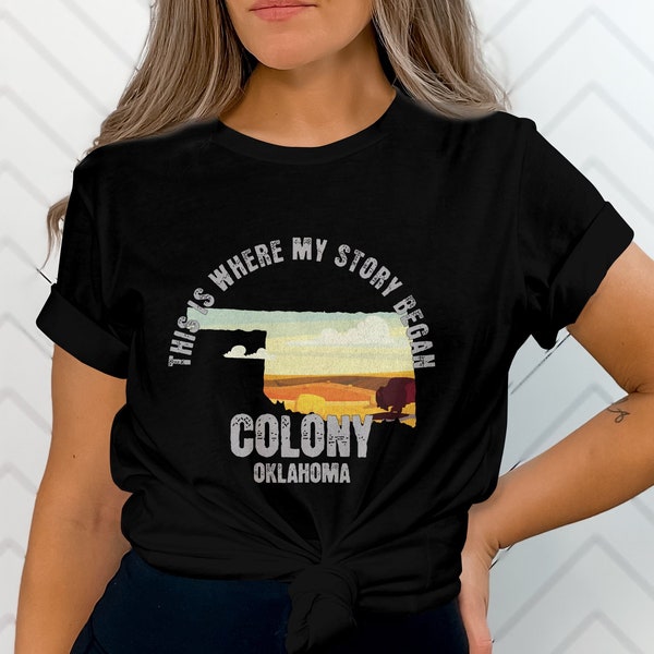 Oklahoma Colony Vintage Print T-Shirt, Retro Sunset Tee, Unisex Story Began Top, Casual Graphic Shirt