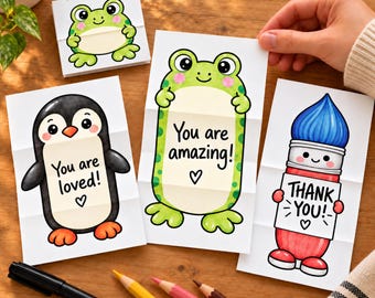 Folding Surprise Notes Printable 24 Pack, Cute Lunch Box Notes for Kids, Fold-Reveal Activity, Printable Cards PDF