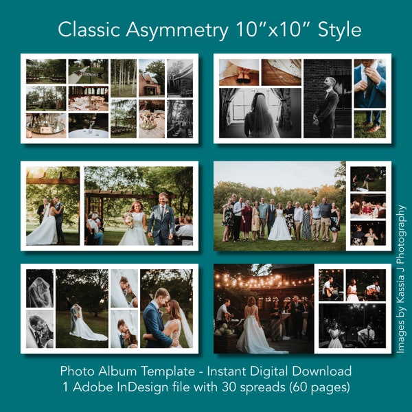 10x10 Photo Album Template - Instant Download Adobe InDesign File - Classic Asymmetry Style