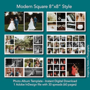 8x8 Photo Album Template - Modern Square Style - Instant Download Adobe InDesign File