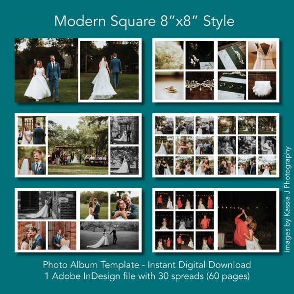 8x8 Photo Album Template - Instant Download Adobe InDesign File - Modern Square Style