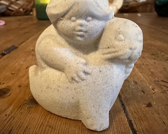 Marbell stone art Belgium figurine seal and girl
