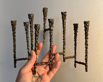 Candelabro menorá de latón brutalista antiguo