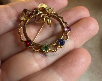 Vintage filigree gold birth stones  brooch