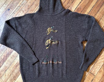 Hunting themed cozy title neck vintage  sweater
