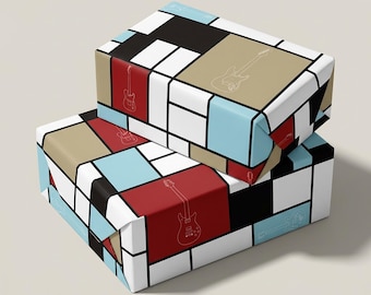 Guitar-Themed Wrapping Paper: Retro Art Design for Music Gifts