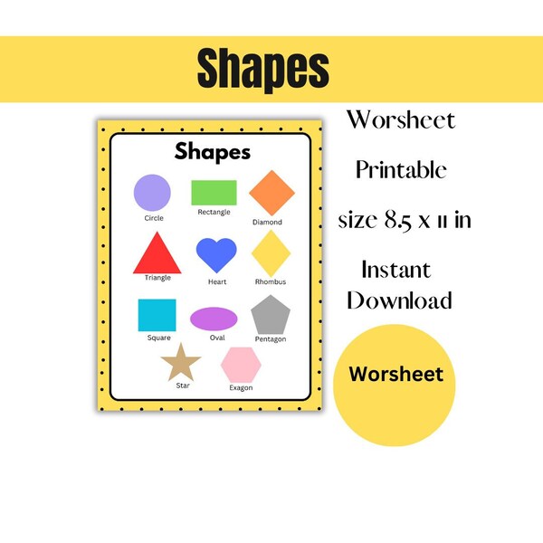 Shapes worksheet Printable Teachers material Downloadable Preschool Kindergarten learn shapes identify