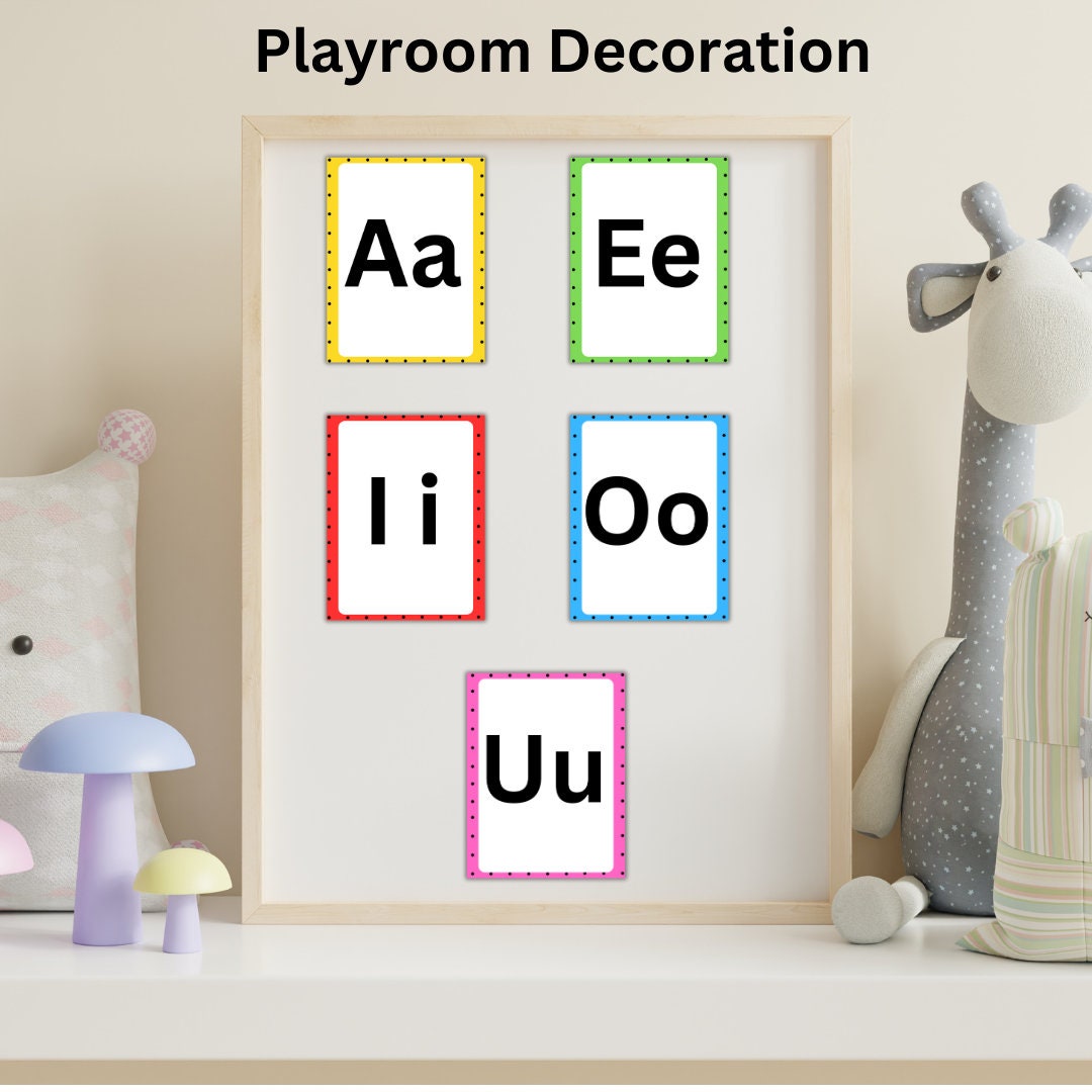 Vowel Printable Classroom Cards Decor Playroom Vowel Kids Practice ...