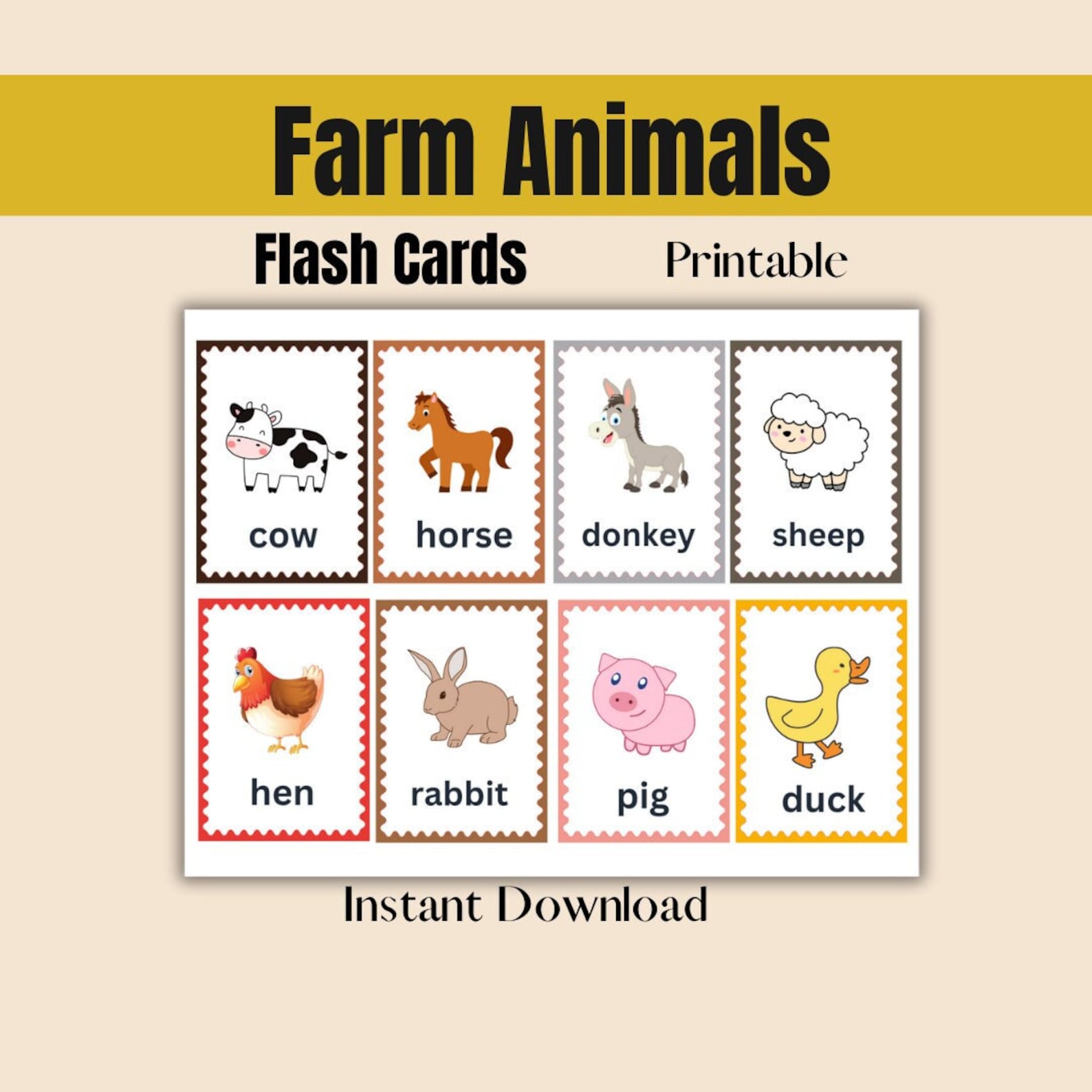 Animal Farm Printable Flash Cards Educational Print Cards Downloadable Animal Farm Printable Flash Cards Educational Print Cards Downloadable